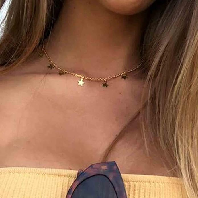 Boho Star Choker Necklace Gold Star Dangle Necklace Chain Short Minimalist Necklace Gold Collarbone Necklace Jewelry for Women Gifts-VivaGrace Women