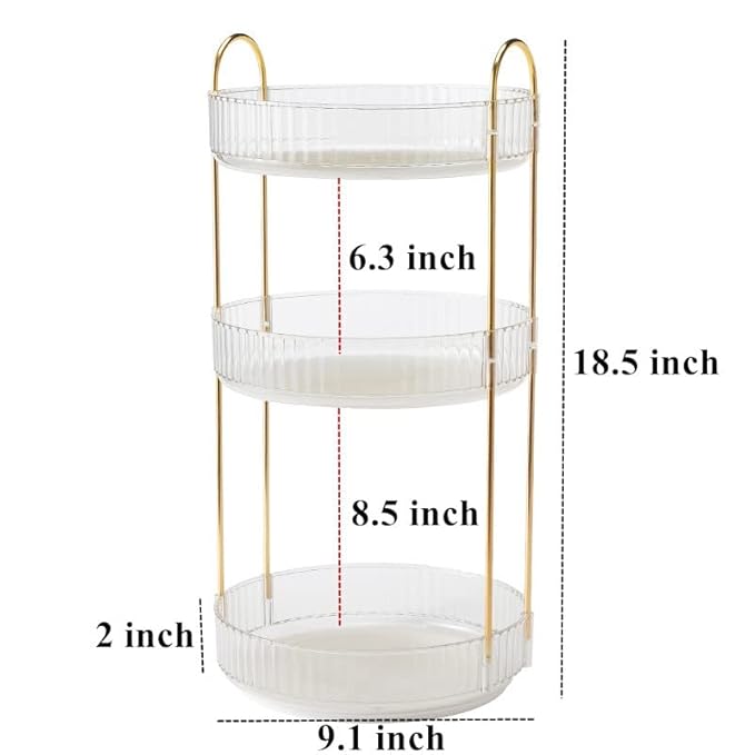Vanity Organizer - 360 Rotating Countertop, High-Capacity Skincare & Cosmetics Organizer (3 Tiers, Clear)-VivaGrace Women