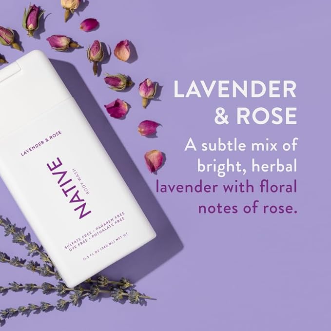 Native Body Wash Contains Naturally Derived Ingredients | For Women & Men, Sulfate, Paraben, & Dye Free Leaving Skin Soft and Hydrated | Lavender & Rose 18 oz - 2 Pk-VivaGrace Women
