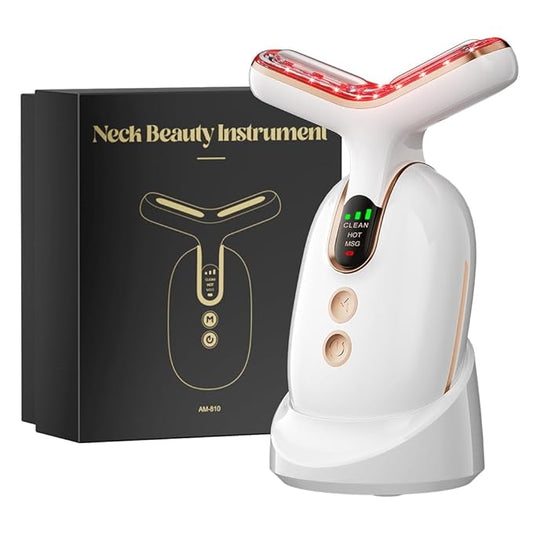 Neck Face Massager, Multifunctional Facial Massager, Face Sculpting Tool for Skin Care with Vibration, Thermal (White Gold)-VivaGrace Women