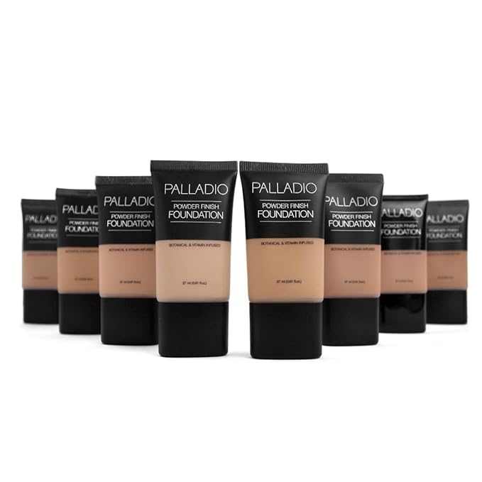 Palladio Powder Finish Liquid Foundation, Natural Matte Appearance, Reduces Fine Lines, Covers Large Pores, Hides Imperfections, All Day Wear, Sheer to Medium Coverage, Caramel-VivaGrace Women