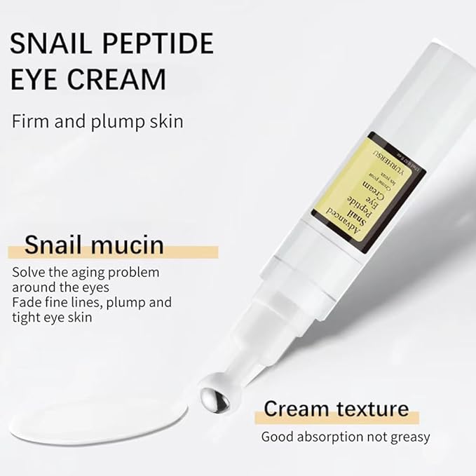 Snail Peptide Eye Cream Non-Sticky Snail Mucin Eye Care Hydrating Essence with 360° Massage Ball for Reducing Dark Circles/Puffiness/Fine Lines, Moisturizing, Firming, Adding Skin Elasticity-VivaGrace Women