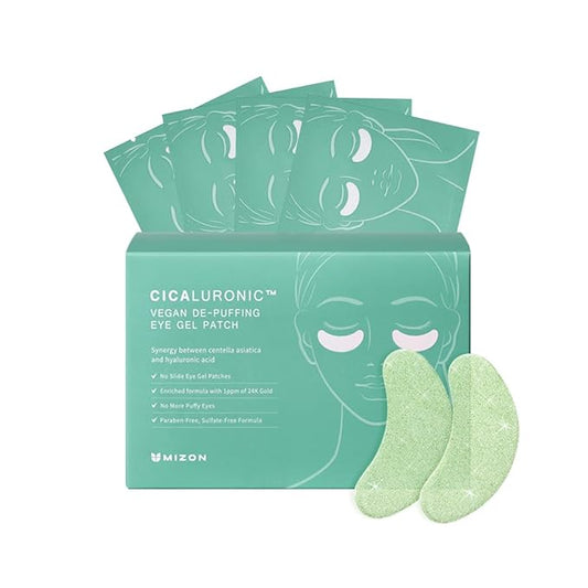 MIZON Cicaluronic Vegan De-puffing Eye Gel Patch, 24K Gold & Cica Under Eye Mask, Reduces Puffy Eyes, Dark Circles and Wrinkles (21 pairs)-VivaGrace Women