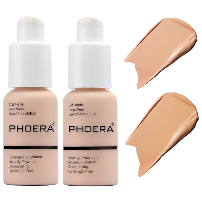 2 Pack PHOERA Foundation,Matte Oil Control Concealer Foundation Cream,PHOERA Long Lasting Waterproof Matte Liquid Foundation for Women Girls (103 Warm Peach +104 Buff Beige)-VivaGrace Women