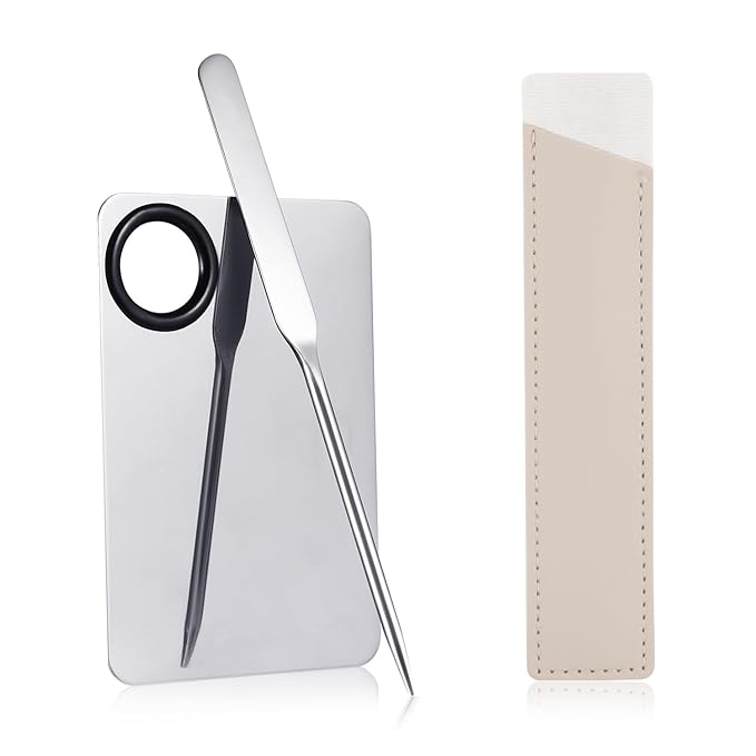 Foundation Spatula, Stainless Steel Makeup Mixing Palette with Makeup Spatula Korean Reusable Cosmetic Spatula Tool for DIY Liquid Foundation Nail Polish Contour Primer-VivaGrace Women