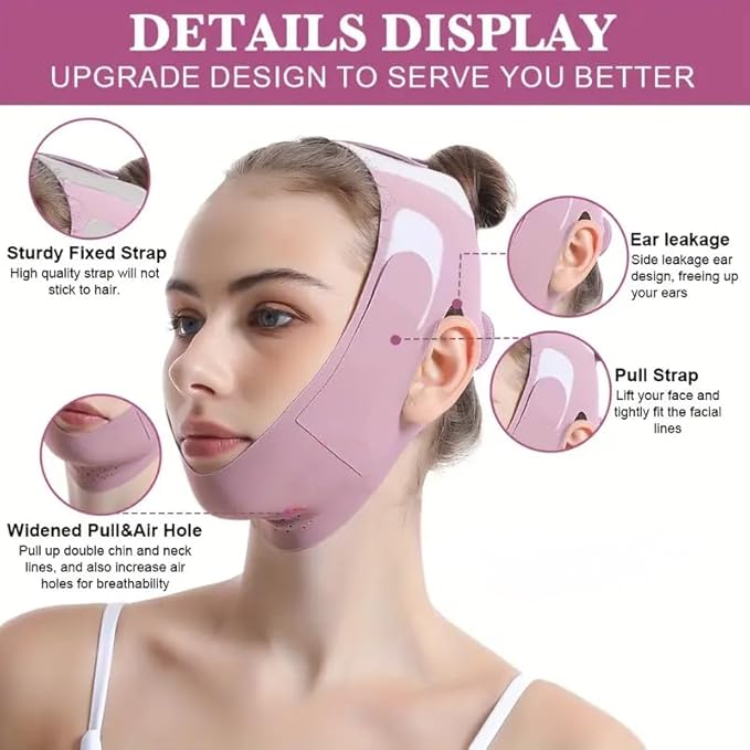 Face Slimming Mask, Breathable Mesh Design,V Line Face Lifting Strap and V Line Face Shaping Belt - Chin and Cheek Lifting Bandage for V Face Lift - Sleeping Mask Strap for Women - pink-VivaGrace Women