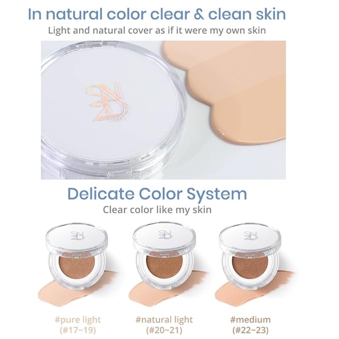 S2ND Zero Fit Matte Cushion Natural Coverage Foundation Air Cushion, Long-Lasting Hydrating Compact (#Pure Light (#17~19))-VivaGrace Women