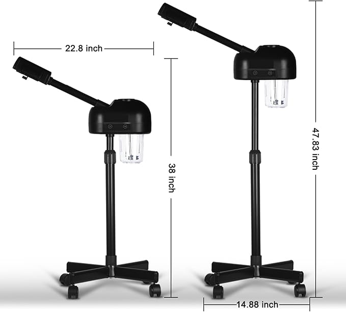 Stand Professional Ozone Facial Steamer with Touch Control, Hot Mist Function, Adjustable Height & Rolling Base, 360° Rotatable Nozzle, Use for Home, Salon SPA (Black)-VivaGrace Women