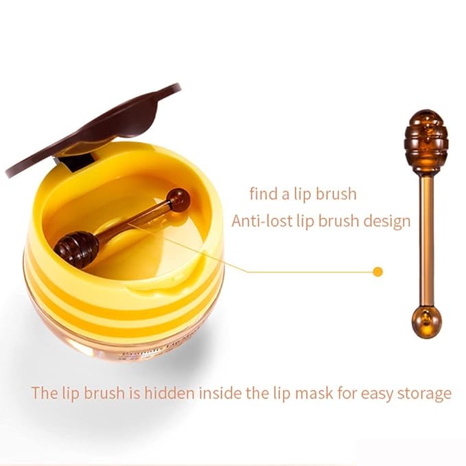 Bee Lip Mask Balm Honey Pot, 2PCS Honey Lip Sleeping Mask Hydrating Prevention Dry and Cracked Lip Scrubs Exfoliator, Overnight Lip Mask Reduces Lip Lines-VivaGrace Women