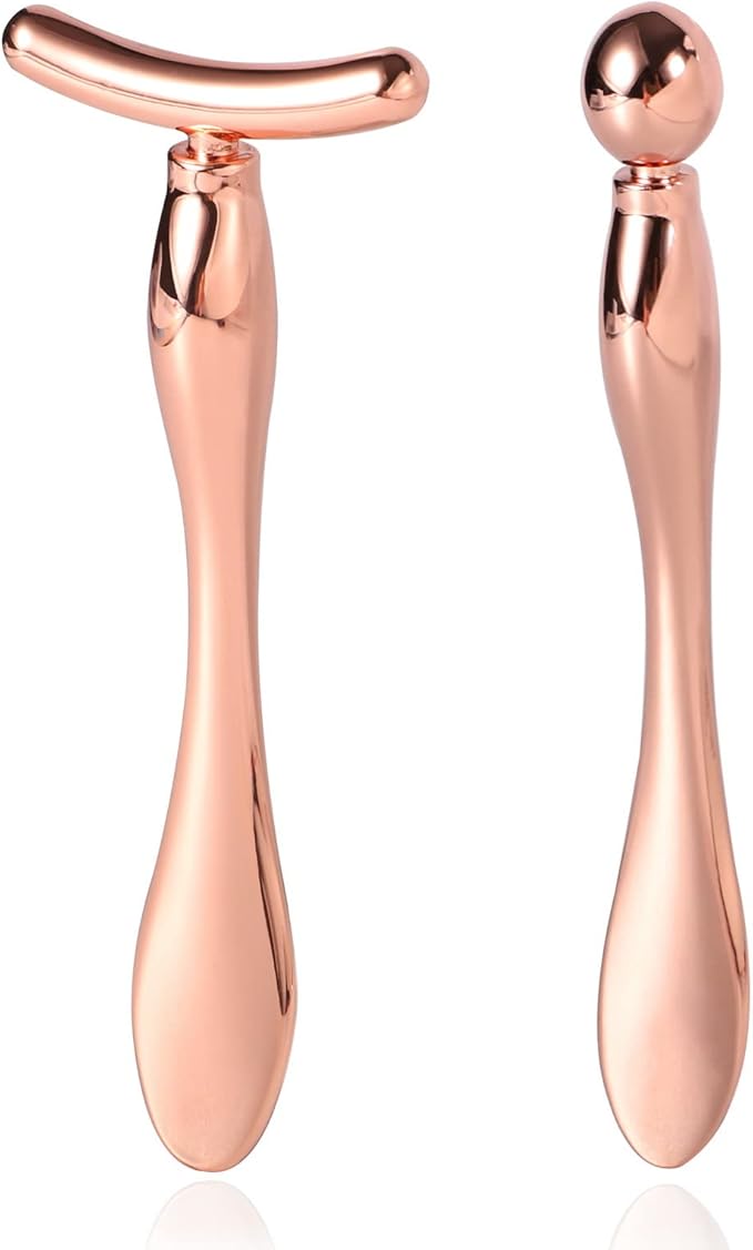 Pimoys 2 Pcs Metal Eye Cream Applicator Face Roller Massager Tool,Eye Massage Wand Stick Women for Facial Massager for Reducing Puffiness Wrinkle Gift for Women-VivaGrace Women