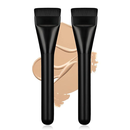 2Pcs Flat Foundation Brush,Face Mask Brush Makeup Spatula Facial Brush for Liquid Foundation Mask,Premium Face Korean Makeup Brush for Blending Cream (Black&Black)-VivaGrace Women