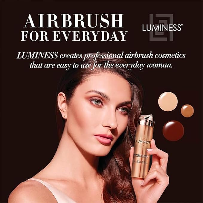 LUMINESS Silk Airbrush Spray Foundation 2-PC Kit - Foundation & Dual-Sided Angled Makeup Brush - Buildable Coverage, Anti-Aging Formula, Humidity Resistant, Hydrates & Moisturizes, Light Medium-VivaGrace Women
