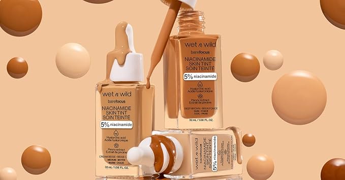 wet n wild Bare Focus Skin Tint, 5% Niacinamide Enriched, Buildable Sheer Lightweight Coverage, Natural Radiant Finish, Hyaluronic & Vitamin Hydration Boost, Cruelty-Free & Vegan - Deep-VivaGrace Women