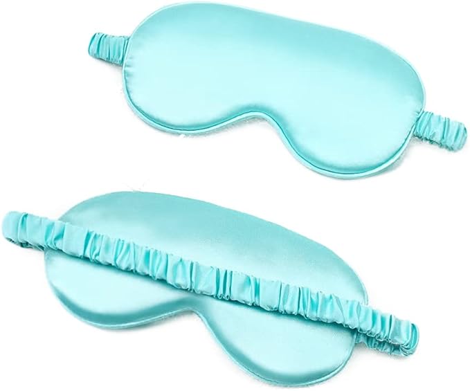 100% Natural Mulberry Soft Silk Sleep Mask, Light Blocking Eye Masks for Sleep, Night Blindfold Eye Mask Cover for Men and Women, Sleeping Night Mask for Travel (Light Blue)-VivaGrace Women