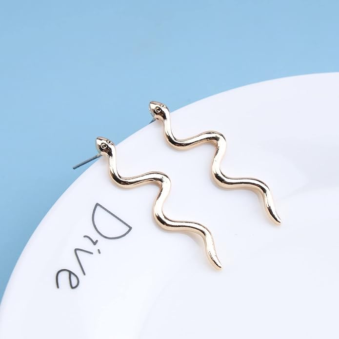 Vintage Snake Dangle Earrings Punk Snake Drop Earrings Gold Snake Stud Earrings Boho Serpent Earrings Jewelry for Women (Gold)-VivaGrace Women