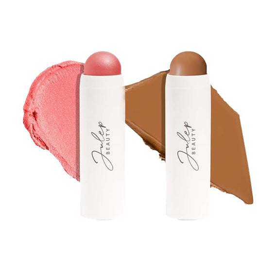 Skip The Brush Contour Duo - Cream to Powder Multi-Purpose Makeup Sticks - Pigmented, Buildable Color for Eyes, Cheeks, and Lips - Melted Cocoa + Golden Guava-VivaGrace Women