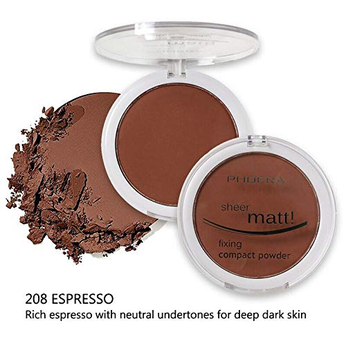 AQUAPURITY PHOERA Sheer Matte Compact Powder Fixing Powder Makeup Base Fixer Setting Powder Foundation Fixing Compact Pressed Powder Long Lasting Skin Vitamin E Beauty Blender (208ESPRESSO)-VivaGrace Women