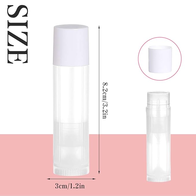 100 Sets Empty Lip Balm Tubes Bulk Round with White Caps for DIY Lipstick homemade, 3/16 Oz (5.5 ml), Clear, BPA Free, 100 Tubes and 100 Caps-VivaGrace Women