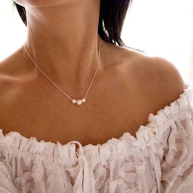 Boho Pearl Choker Necklace Gold Pearl Pendant Necklace Tiny Pearl Floating Necklace Minimalist Wedding Necklace Jewelry Women and Girls Gifts-VivaGrace Women