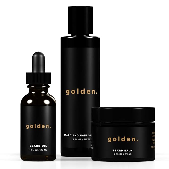 Golden Grooming Co. Beard Kit Bundle: Complete Beard Care - Beard Oil, Balm, Shampoo - All-Natural - Softens, Strengthens, and Nourishes Hair & Skin - Promotes Growth & Grooming - Gift for Him-VivaGrace Women