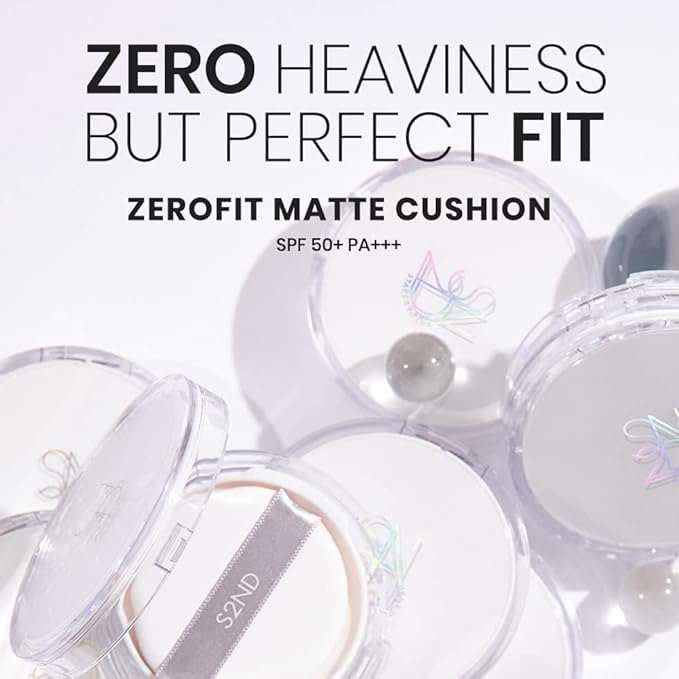 S2ND Zero Fit Matte Cushion Natural Coverage Foundation Air Cushion, Long-Lasting Hydrating Compact (#Pure Light (#17~19))-VivaGrace Women