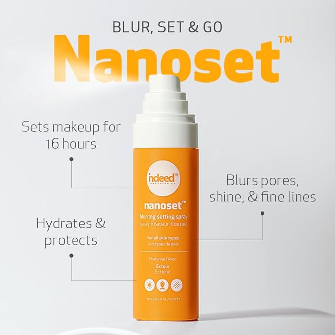 Indeed Labs Nanoset Blurring Setting Spray - Made With Ectoin - Lightweight, Long Lasting, Mattifying, Revitalizes, Controls Shine, Refreshes, Hydrates, All-Day Wear (Setting Spray)-VivaGrace Women