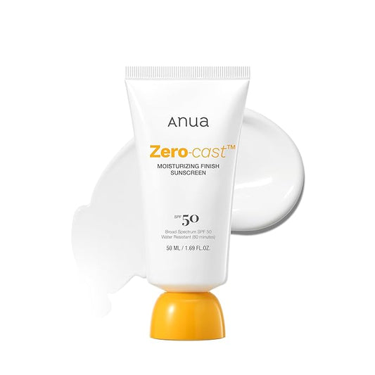 Anua Zero-Cast Moisturizing Finish Sunscreen,SPF 50, Glow Natural Sunscreen,No White cast, Hyaluronic Acid, Niacinamide sun block for face,Oil-Free, Oxybenzone free, Travel Essential (50ml/1.69fl.oz)-VivaGrace Women