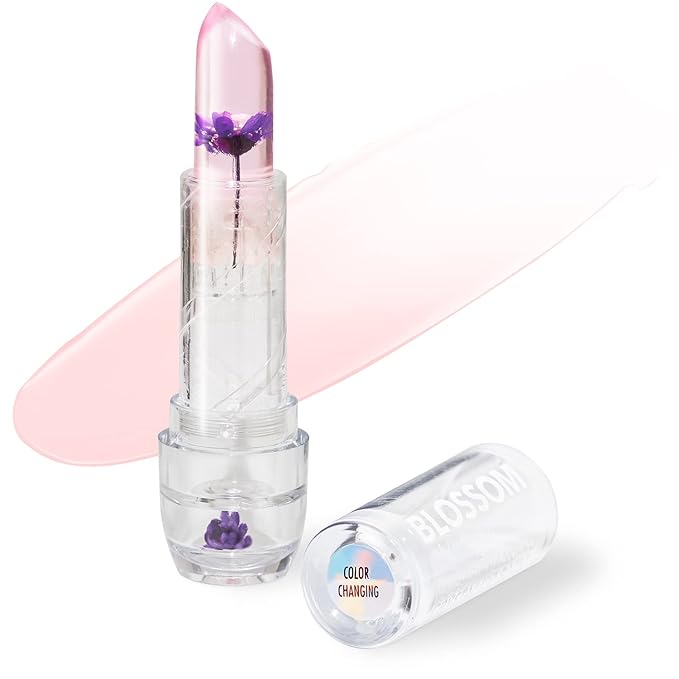 Blossom Moisturizing Custom Color Changing Crystal Lip Balm, Strawberry Scented, Lip Stain Tint, Infused with Real Flowers, 3g, Purple-VivaGrace Women