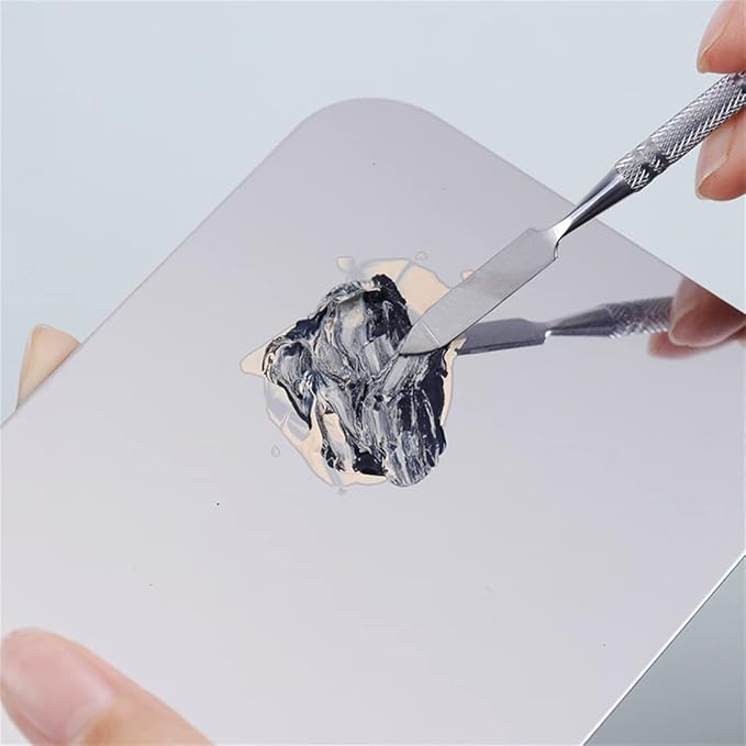 Makeup Mixing Palette,Stainless Steel Foundation Palette Cosmetic Mixing Makeup Palette Eye Shadow Eyelash Makeup Plate with Spatula Rod for Mixing Foundation Eye Shadow Eyelash Nail Art-VivaGrace Women