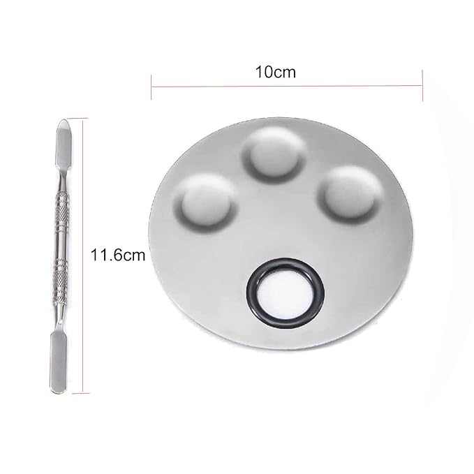 1 Set Round Stainless Steel 3-Well Cosmetic Makeup Palette with Spatula Cosmetic Artist Palette Mixing Palette with Spatula Nail Art Eye Shadow Lipsticks Mixing Makeup Tools, Silver-VivaGrace Women