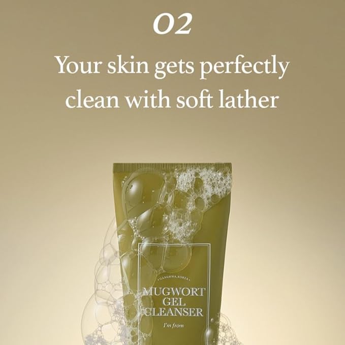 I'm from Mugwort Gel Cleanser 150ml, Mugwort 60%, Calming, Soothing, Mild low pH Korean Face Wash for Sensitive Skin, Irritated Skin, Herbal, Hypoallergenic, Vegan