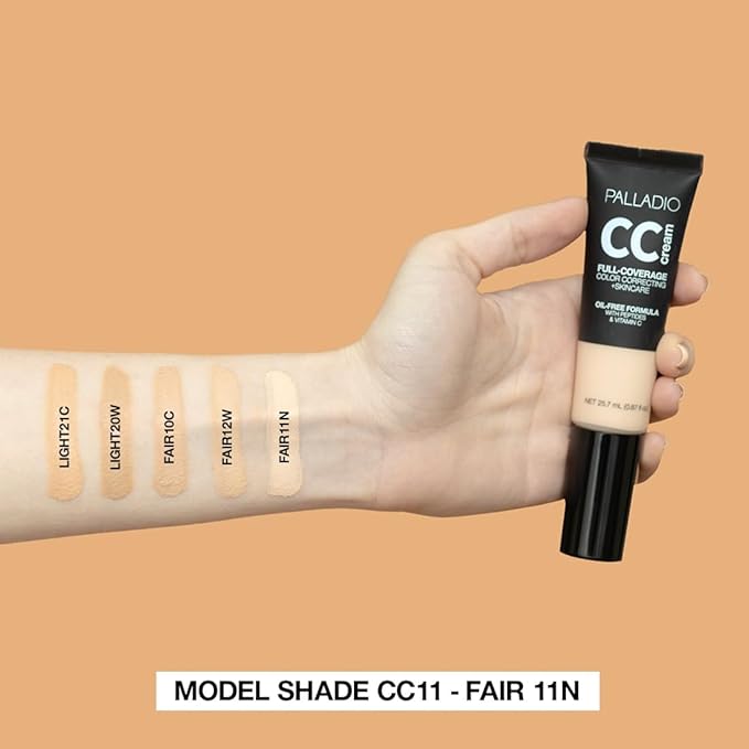 Palladio Full-Coverage Color Correction CC Cream, Oil-Free with Peptides & Vitamin C, Best for Correcting Redness and Uneven Skin Tone, Buildable Foundation Coverage (Fair 10C)-VivaGrace Women