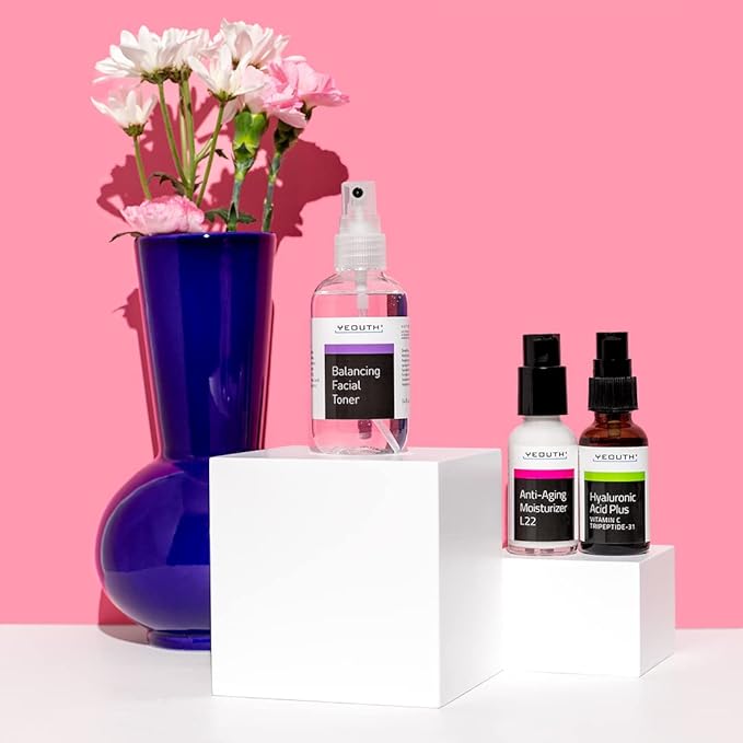 YEOUTH Skin Care Set: Hyaluronic Acid Serum with Vitamin C, Face Toner, Face Moisturizer, Skincare Kit for Hydrating and Smooth Looking Skin, Facial Kit 3-Piece-VivaGrace Women