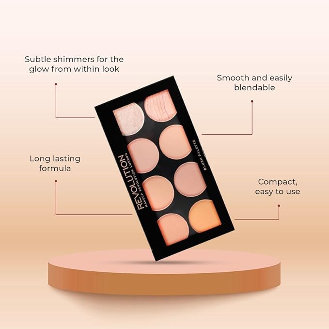Makeup Revolution Ultra Blush Makeup Palette, Bronzer & Highlighter Makeup, Includes 8 Shades, Gluten free, Vegan & Cruelty Free, Hot Spice, 13g-VivaGrace Women