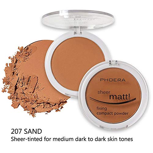 AQUAPURITY PHOERA Sheer Matte Compact Powder Fixing Powder Makeup Base Fixer Setting Powder Foundation Fixing Compact Pressed Powder Long Lasting Make Up Fixer Skin Vitamin E Beauty Blender (207 SAND)-VivaGrace Women