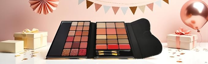 Beauty Makeup Palette 33 Pigmented Colors Professional Eyeshadow Blush Highlighter Contour Glitter Matte Set with Brushes Ideal Makeup Kit for Eyes Lips and Face
