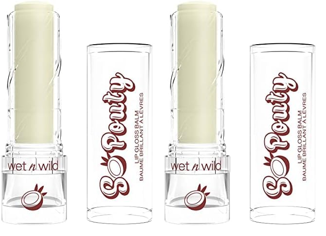 wet n wild Perfect Pout So Pouty Shine Tinted Lip Balm Coconut Flavored, Hyaluronic Acid, Vegan Collagen, Moisturizing For Dry Lip Care, Clear (Pack of 2)-VivaGrace Women