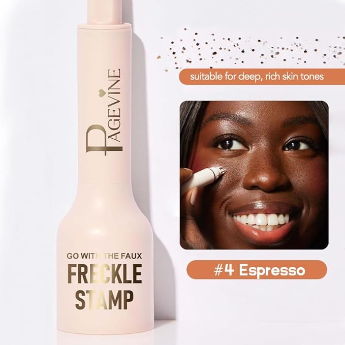 Freckle Stamp Pen, Fake Freckle Stamp Makeup Tool, Faux Freckle Stamp with Quick Dry 5-Point Multi-Prong Soft Tip, Waterproof & Long Lasting Lifelike Sunkissed Face Freckle Makeup (4# Espresso)-VivaGrace Women