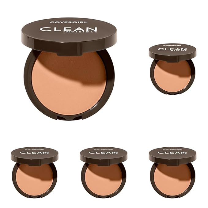Covergirl Clean Invisible Pressed Powder, Lightweight, Breathable, Vegan Formula, Light Beige 133, 0.38oz (Pack of 5)-VivaGrace Women