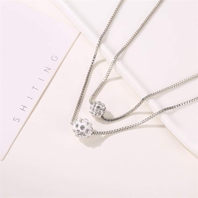 Bohemian Multi-layer Necklace Full Rhinestone Ball Pendant Fashion Silver Necklaces Chain Jewelry For Woman and Girls-VivaGrace Women