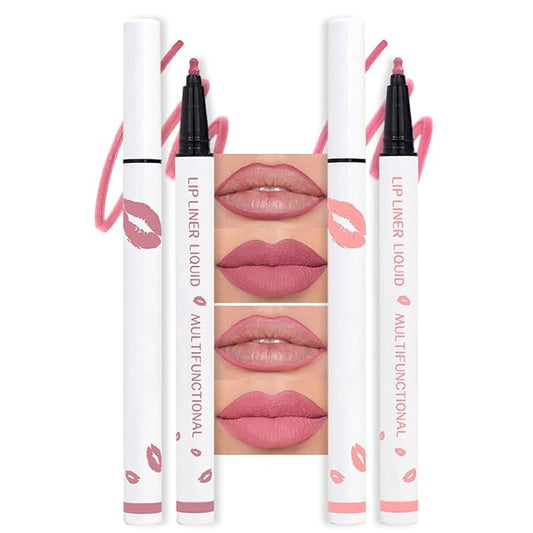 2Pcs Longwear Liquid Lip Liner Stain Marker Pen Set Long Lasting Waterproof, Dusty Warm Pink Matte Semi Permanent 24 Hour Lip Liner and Lipstick Combo, Color Stay Lipliner All Day, Lips Stain peel off-VivaGrace Women