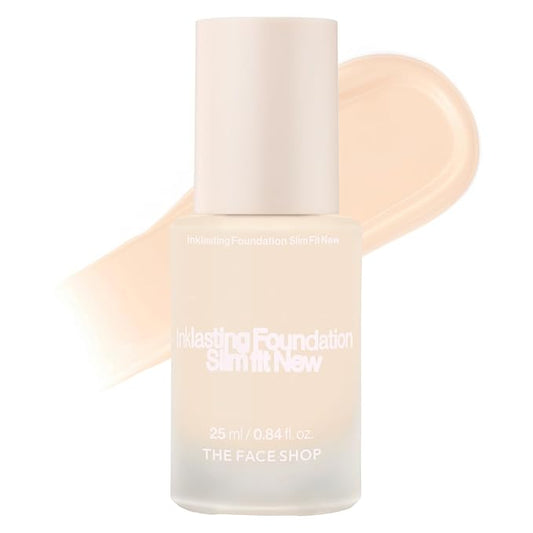 THE FACE SHOP Ink Lasting Liquid Foundation, Full Coverage, 72‑Hour Wear Semi‑Matte Finish, Makeup with Bakuchiol, C110 Apricot Beige, 0.84 Fl. Oz.-VivaGrace Women