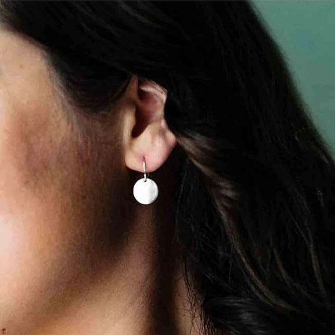 Boho Disc Coin Drop Earrings Tiny Circle Dangle Earrings Silver Smooth Coin Hook Earrings Minimalist Geometric Earrings for Women and Girls-VivaGrace Women