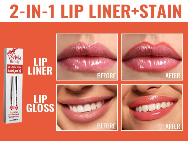2pcs Lip Stain Peel Off - Lip Liner Stain Long Lasting Waterproof,2-in-1 Lip Liner with Tweezer Nude Matte,Non-Stick Cup,Highly Pigmented,Natural Finish,Stay On All Day,Perfect for Gift (Cocoa+Coffee)-VivaGrace Women