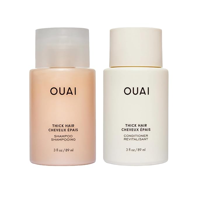 OUAI Thick Hair Shampoo & Conditioner Set, Travel Size - Moisturizing Shampoo & Conditioner - With Keratin, Marshmallow Root, Shea Butter & Avocado Oil - Sulfate, Paraben & Phthalate Free (3 Oz)-VivaGrace Women