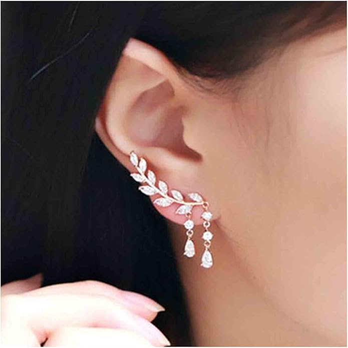 Boho Rhinestone Ear Crawler Earrings Gold Crystal Wing Ear Climber Earrings Angel Wing Crystal Dangle Earrings Cz Wing Studs Earrings Jewelry for Women and Girls-VivaGrace Women