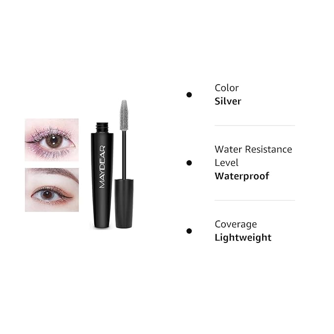 Maydear Silver Colored Mascara – Waterproof, Long Lasting, Smudge-Proof, Fast-Drying Lengthening Mascara for Party & Stage Make-VivaGrace Women