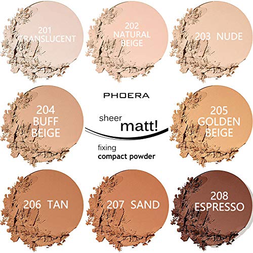 2 Pack PHOERA Matte Face Powder, Control Oil Brighten Skin Color Full Coverage Flawless Face Setting Loose Powder。208 - Espresso-VivaGrace Women