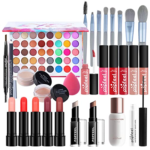 All-in-one Holiday Make up Gift Set | Makeup Kit for Women Full Kit Essential Starter Bundle Include Eyeshadow Palette Lipstick Blush Foundation Concealer Face Powder Mascara Lipgloss Brush-VivaGrace Women