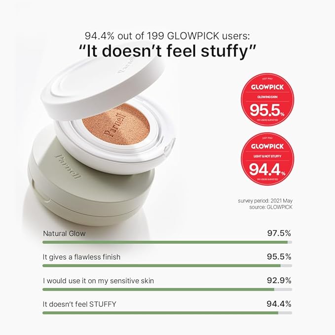 Parnell Cicamanu Serum Cushion - Moisturizing Foundation for Soothing, Coverage, Glass Skin and Lightweight for Sensitive and Dry Skin Pearl Skin (0.52 Fl Oz) (#21 Fair Ivory)-VivaGrace Women